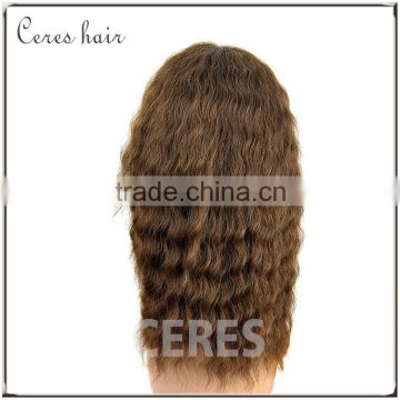 sexy & wild long curly wavy hair wig slight brown 100 percent human hair wigs with front lace cap