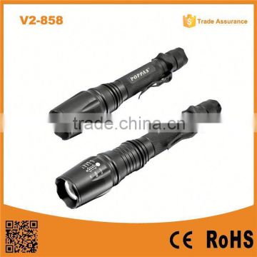 Hot Sale V2-858 18650 battery rechargeable long distance torch xm-l T6 aluminum led flashlight torch