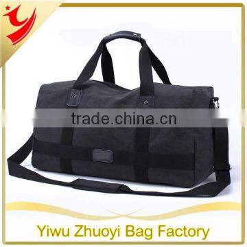 Heavy duty Black canvas travel duffel tote bags with leather handles wholesale