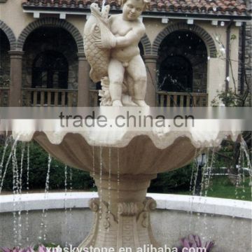 Popular Chinese Granite Yellow Stone Kid Fountain Figure Stone Carve For Outdoor