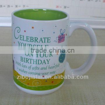 Inner Green Glazed Stoneware Promotional Mug for Brithday Gift