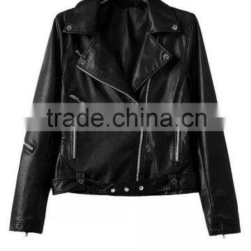 Leather-look Biker Jacket with Zipper Front Women