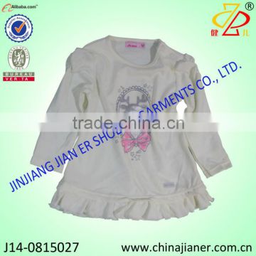 new design long sleeve white kids tshirt cheap girl tshirt