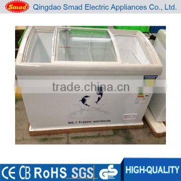 commercial curved sliding glass door ice cream freezer display