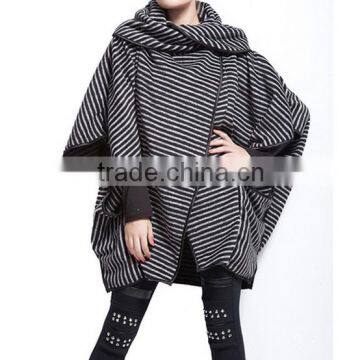Women's fashion stripe Bat Poncho Cape Jacket sweater casual Warm Cloak Coat Knitwear