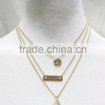 Multistrand Gold Bar Square Necklace 3 Strand Necklace Chain Pendant Necklace Layered Necklace Fashion Style Wholesale