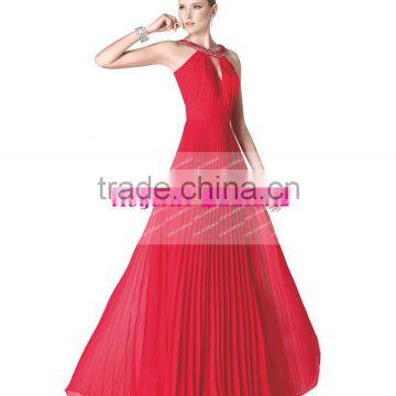 Elegant A-line Long Beaded Red Chiffon Evening Dress 2015 ZY885