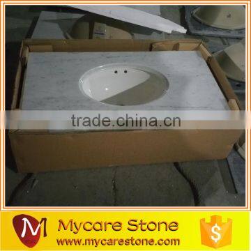 Ceramic sink with Carrara white bathroom marble vanity top