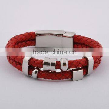 2013 Newest Leather Wriststrap Stainless Steel Bracelet(GB10426)