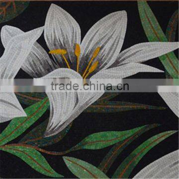 LJ JY-JH-BH01-A Living Room Handmade Tiles White Lily Flower Glass Mosaic Picture Wall Hanging Glass Painting Wallpaper Murals