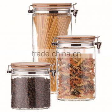 SINOGLASS trade assurance 3 pcs set clip top glass storage jar with bamboo lid