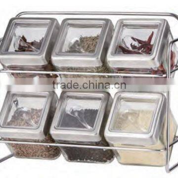 SINOGLASS 7 pcs square body glass SPICE jar rack SET