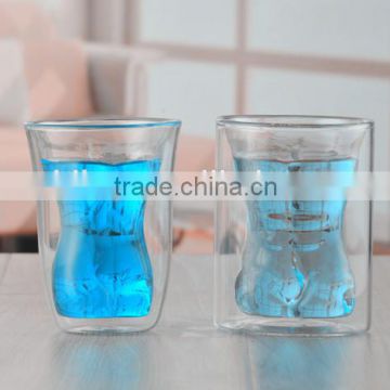 Promotional body shape double wall glass new design double wall whiskey glass for sale