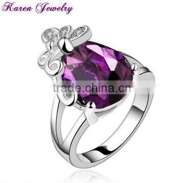 Fashion Big Amethyst Purple Zircon Crystal Ring Party Exaggerated Wedding Rings for Women Platinum Plated Gold Ring