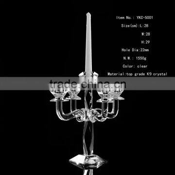 elegant 5 arms long stemmed glass candle holder for wedding table centerpieces