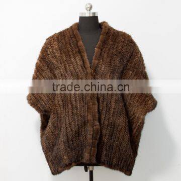 2015 real knitted mink fur cape for women