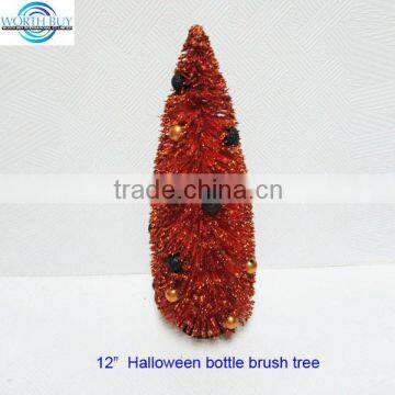 12" Artificial decorative Halloween orange glittered bonsai tree sale