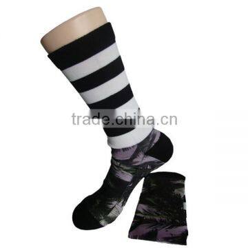 GS custom beautiful scenery design cotton striped design heat transfer polyester men sublimatiom printed socks