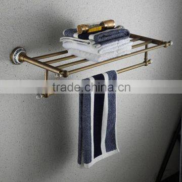 Bathroom Brass Two Tier Wire Towel Shelf Towel Rack Hotel shelf Metal Rack Shelf