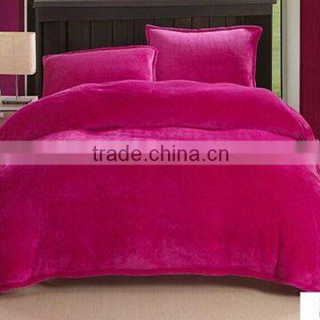 2014 wholesale popular thick Polyester Bright plain color flannel blanket and pillow case