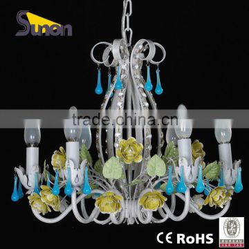 SD0775/6B Hot Sell Simple Crystal Chandelier/White Wrought Iron Water Drop Indoor Lighting/Pure Handmade Pendant Lights