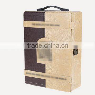 China wholesale custom leather factory 2 bottles of red wine box, deep coffee color and light coffee color beautiful gift box