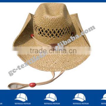 roll brim straw hat with bead & rope