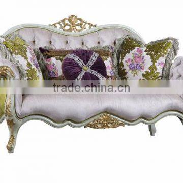 Elegant Purple & Green ButtonTufted Cuddle Sofa, Wood Carved Furniture Living Room Sofa, Retro Style Chesterfield Sofa Set photo-2