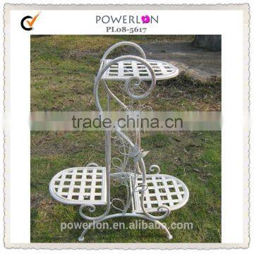 POWERLON Shabby chic French style wrought metal plant stand antique white outdoor decoration