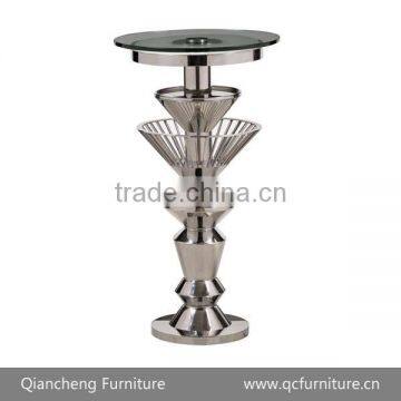 Stainless Steel Modern High Glass Top Round Bar Table BT07 photo-2