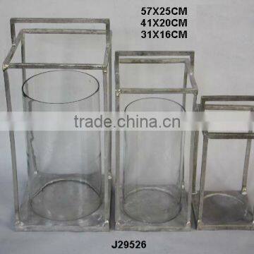 Cast Aluminium Lantern with Rough Nickel Finish and cylindrical glass