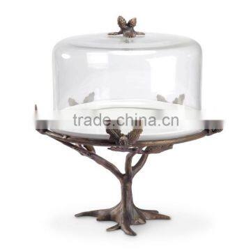 bird design metal & glass antique cake stand