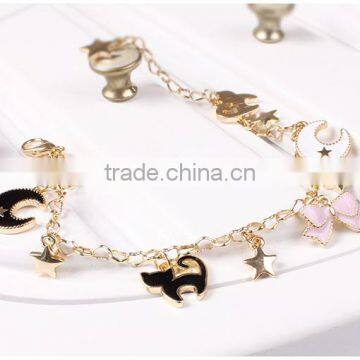 Cat Bowknot Star Moon Gold Charms Bracelet Gold Chain Bracelet photo-6