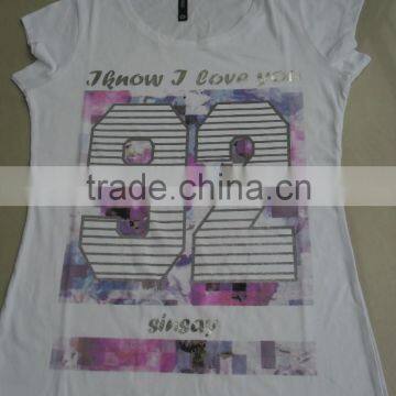 80% COTTON 20% SPANDEX PRINTED LADIES SHORT SLEEVE T-SHIRTS photo-2