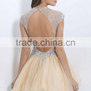 Sexy Ivory Knee Length Backless Halter Beaded Maternity Bridesmaid Dress photo-2