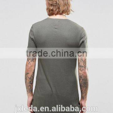 Men Soft High Quality Longline Curved Hem Crew Neck Plain Tight Slim Fit Muscle T-shirt OEM photo-2