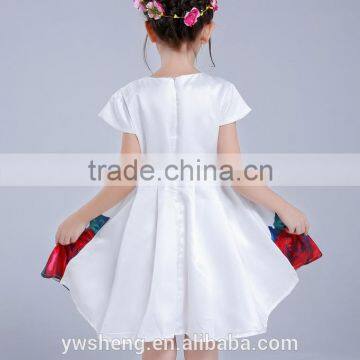 Wholesale Girls Skirt 2016 Summer New Short-sleeved Large Flower Girl Print Dresses Ruffle Princess Skirt With Belt photo-3