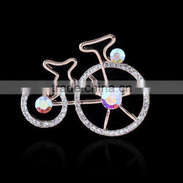 Unique design racing bicycle shape brooch gold rhinstone bicycle tie brooch for 2016 sport promotional products