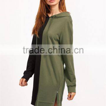 MGOO Women Pullover Sweatshirt With Drawstring Contrast Zip Slit Side Hoodie Dress With Side Pockets photo-5