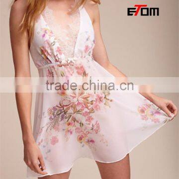 Customized hot sale female spaghetti strap Silk and satin printing nightdress fashion night dress 2018017