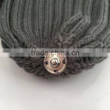 Myfur Dark Grey Knitting Hat for Adults With Real Fox Fur Pompom