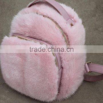 Myfur Cute Baby Pink Girls Fashion Mink Fur Leather Backpack Customized Bags