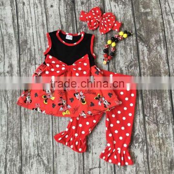 baby girls minnie Capri set children red minnie clothes girls red white polka dot Capri clothing with necklace and headband