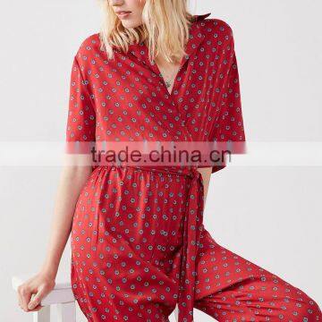 Vintage Touch Wrap Over Half Sleeve Printed Peasant Jumpsuit for Lady photo-4