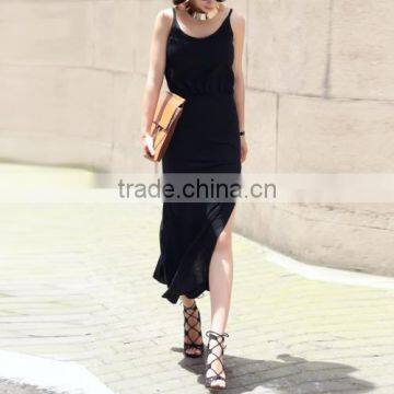 Cotton Black Slip Backless Halter Neck Sexy Summer Dress photo-2