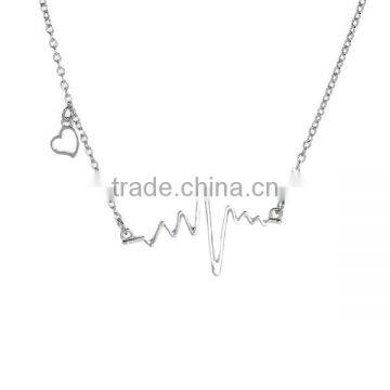 New Fashion Necklace Silver Tone Link Cable Chain With Heartbeat /Electrocardiogram Connector About