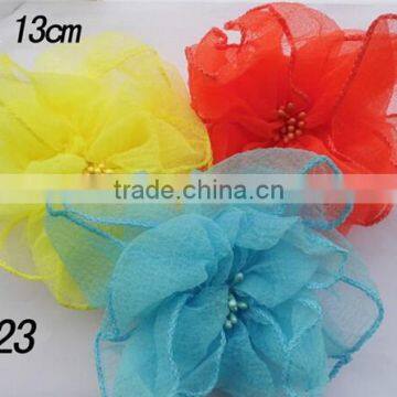 Crochet Tulle Chiffon Flowers For Children Accessories Lace Fabric Flowers For Headband Artificial Hair Flowers TY823