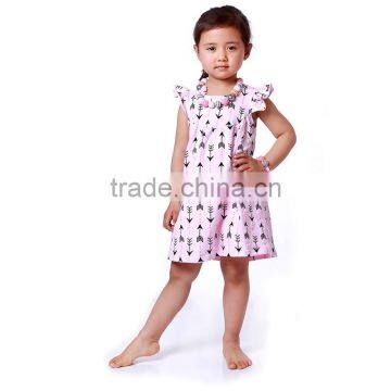 Wholesale arrows pattern dress baby girls flutter tees cotton dress M6050512