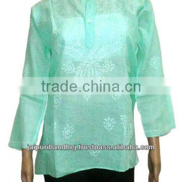 Lucknow Chikan Designer Kurti,Cotton Embroidery Kurta Top Tunic