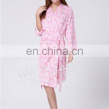 Ladies Natural Bamboo Fiber Long Sleeves Printing Pattern Nightwear Robe